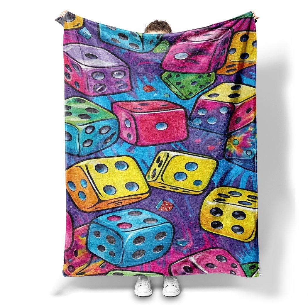 

Colorful Dice Print Flannel Throw Blanket – Fun Gamers Gift for Home Office Sofa Car Nap 75x90cm