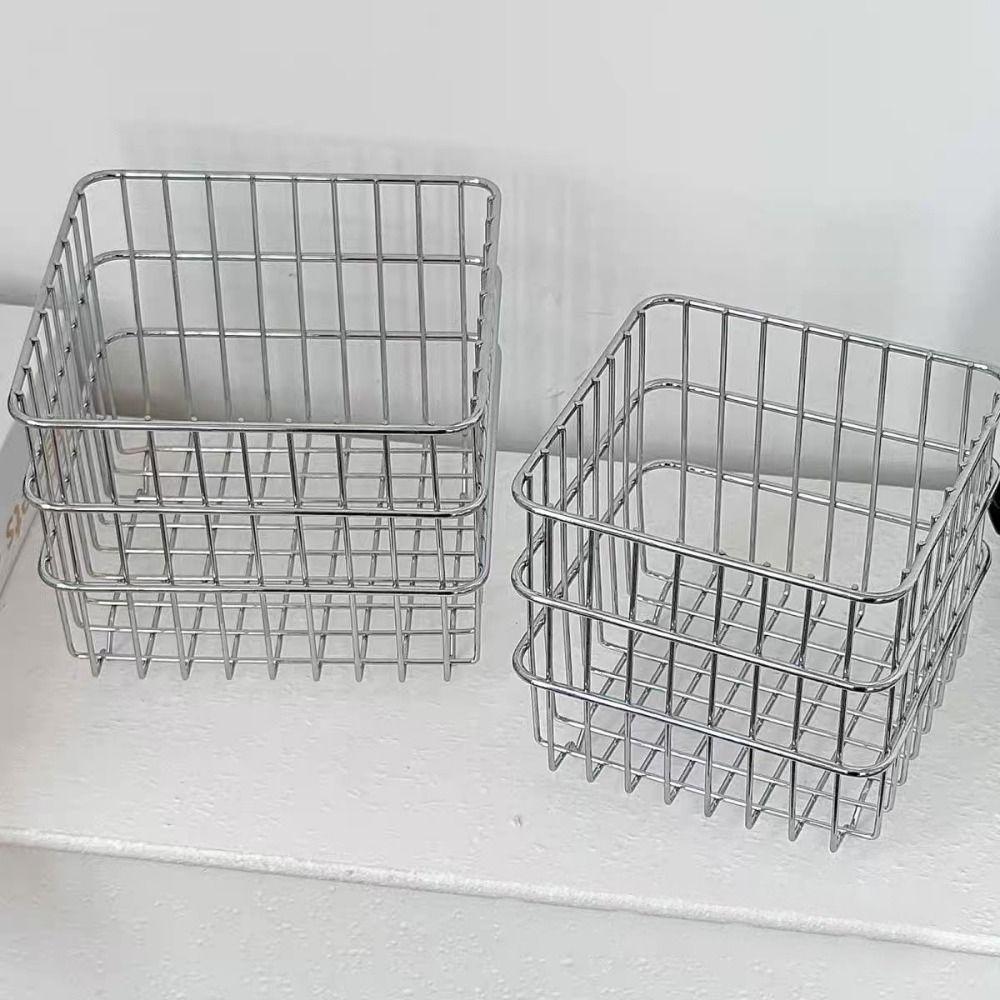 Modern Bathroom Storage Rack Stainless Steel Square Wire Basket Desktop Organizer