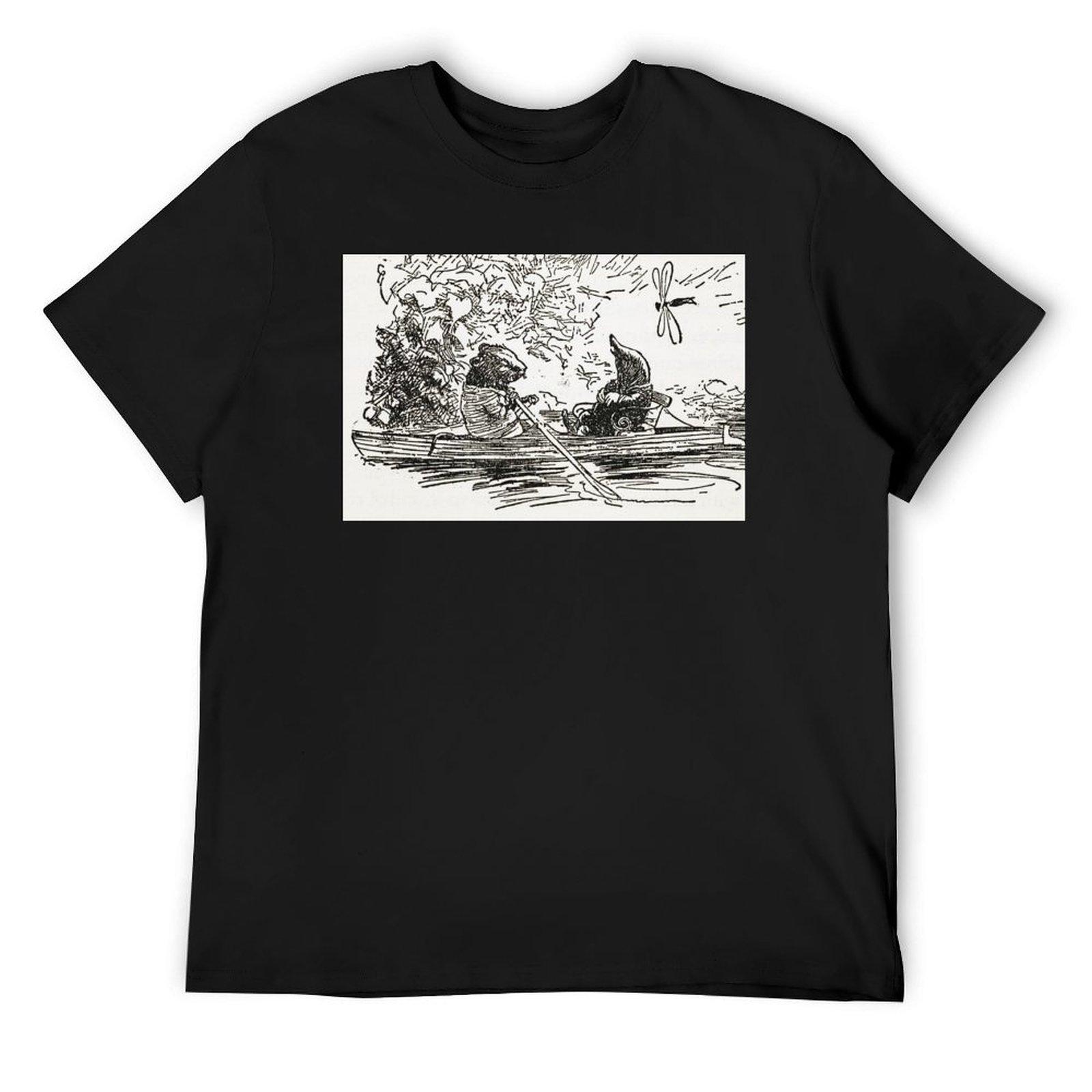 

Ratty and Mole boating Wind in the Willows illustration - Arthur Rackham T-Shirt summer top quick-drying mens vintage t shirts 4XL