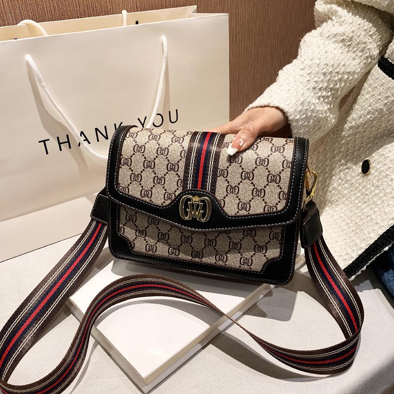 Bag Women's New Bag Fashion Trend Niche Retro Printed Small Square Bag High-end Oblique Span Shoulder Bag