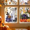 Holiday Home Window Ornaments 2Pcs Watercolor Halloween Static Clings, Ghost Witch Pumpkin Black Cat Bat Decals, No-Glue Wall Stickers Removable Glass