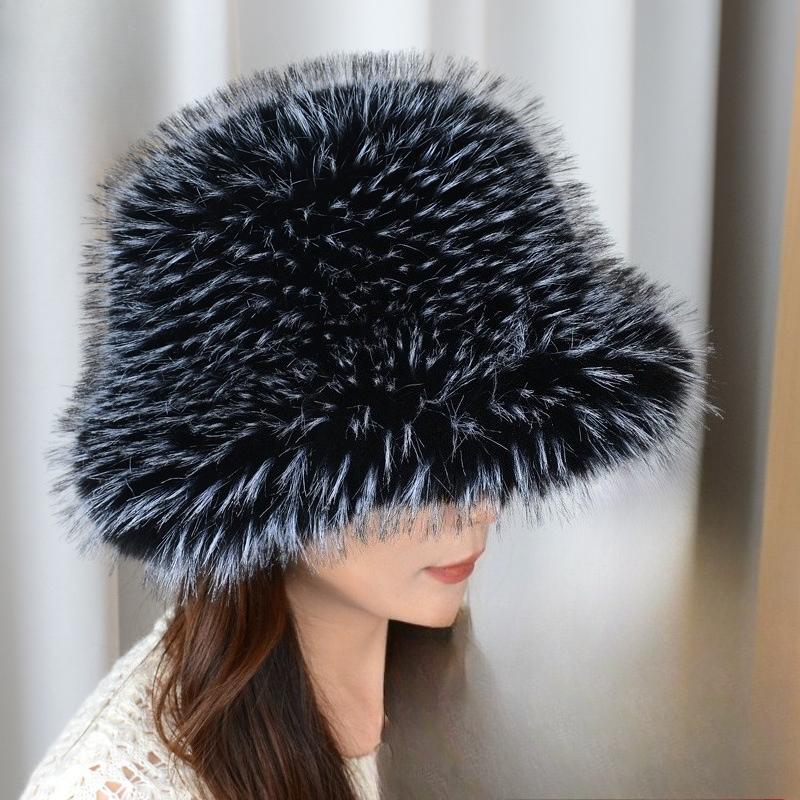 2025 New Cross-border Imitation Fox Hair Warm Fashion Fisherman Mongolian Hat Show Face Small Fur Hat Foreign Trade Fur