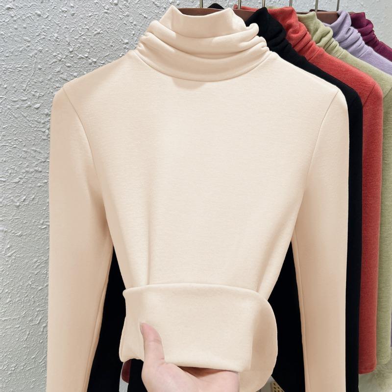 Pile Collar Bottoming Shirt Women's Autumn and Winter Turtleneck Cashmere Mulberry Silk German Velvet Piled Thickened Inner Top
