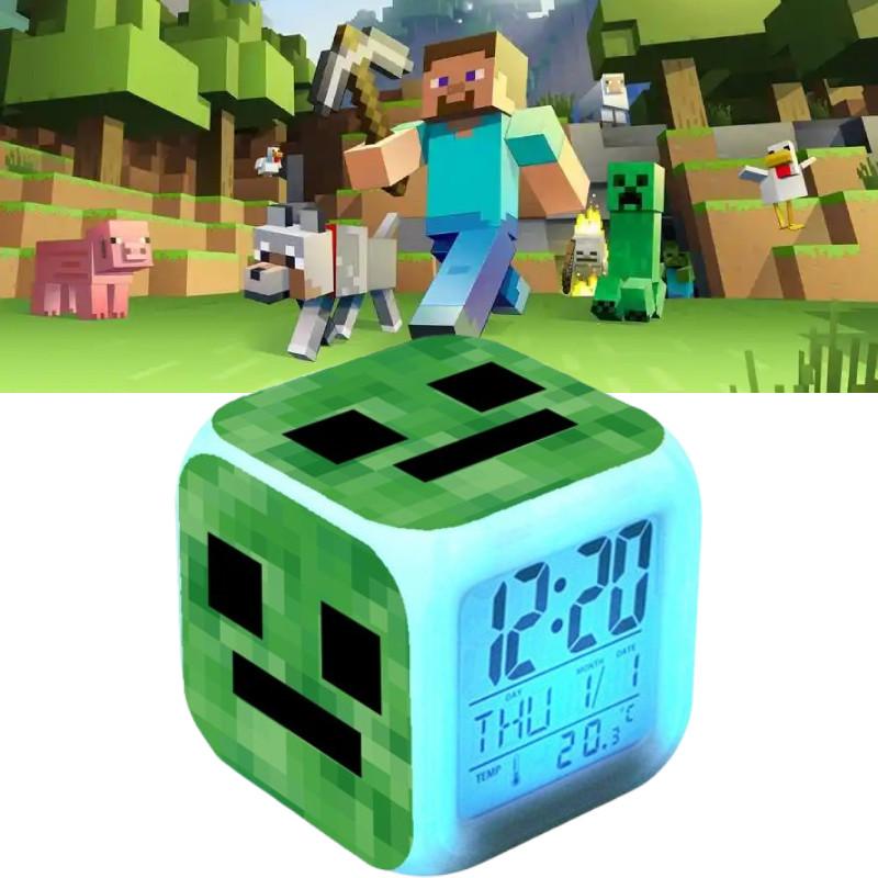 Colourful Minecraft Changing Alarm Clock With Lcd Screen Calendar For Home Use