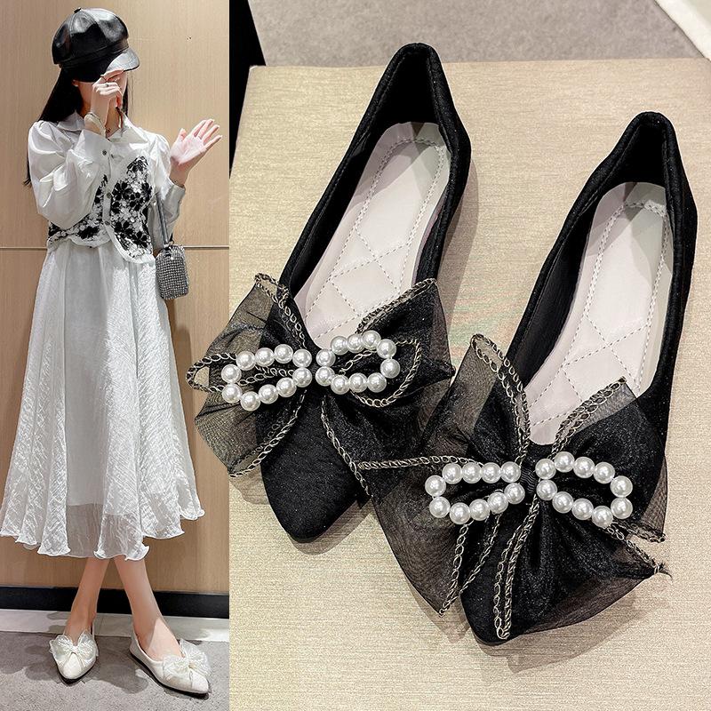 

Весна новый Xiaoxiangfeng балетки фея острый носок Мэри Джейн бант одинарная обувь 42 чёрный