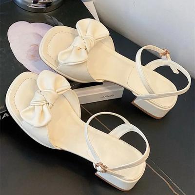 Solid Color Open-toe Sandalias Mujer Verano 2024 Summer Buckle Fashion Sandales Femme Temperament Bow Knot Comfort Shoes Women