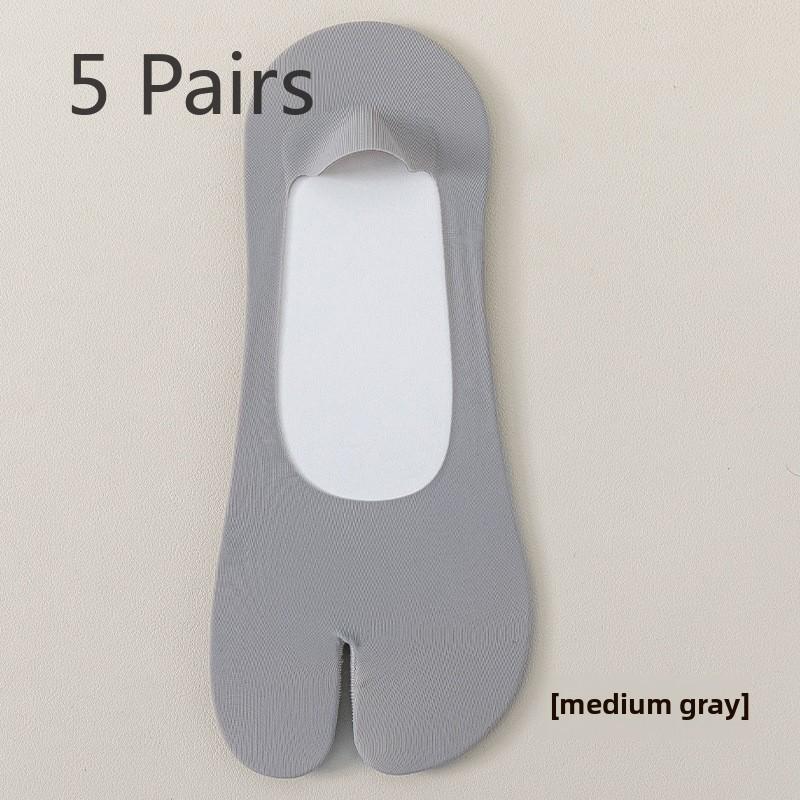 

5 пар носков-лодочек с раздельным носком, мужские носки с неглубоким носком, летние нескользящие и прохладные носки из ледяного шелка 5 Pairs серый