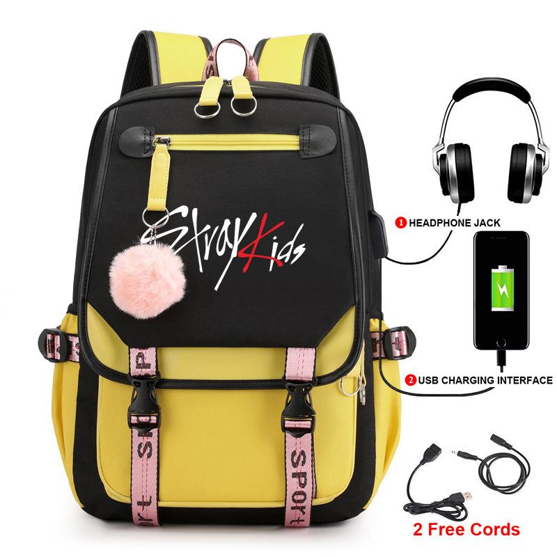 Korean Stray Kids Backpack Student Bag Men'S And Women'S Fashion Backpack Travel Bag Usb Computer Bag