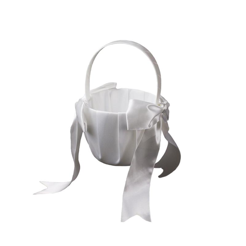 Coș Alb pentru Domnișoare de Onoare cu Flori, Simplu cu Perle, pentru Nuntă, pentru Flori, pentru Mireasă/Copii, de Mână, pentru Decorarea Petrecerii de Ceremonie de Nuntă