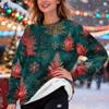 Women's Fashion Casual Long Sleeve Christmas Printed Round Neck Plus Velvet Thickened Sweatshirt