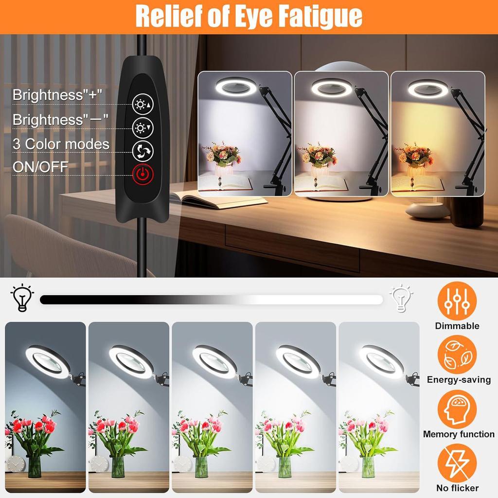 LED Magnifying Desk Lamp for Welding, Tattooing, Nail Care, and Eye Protection