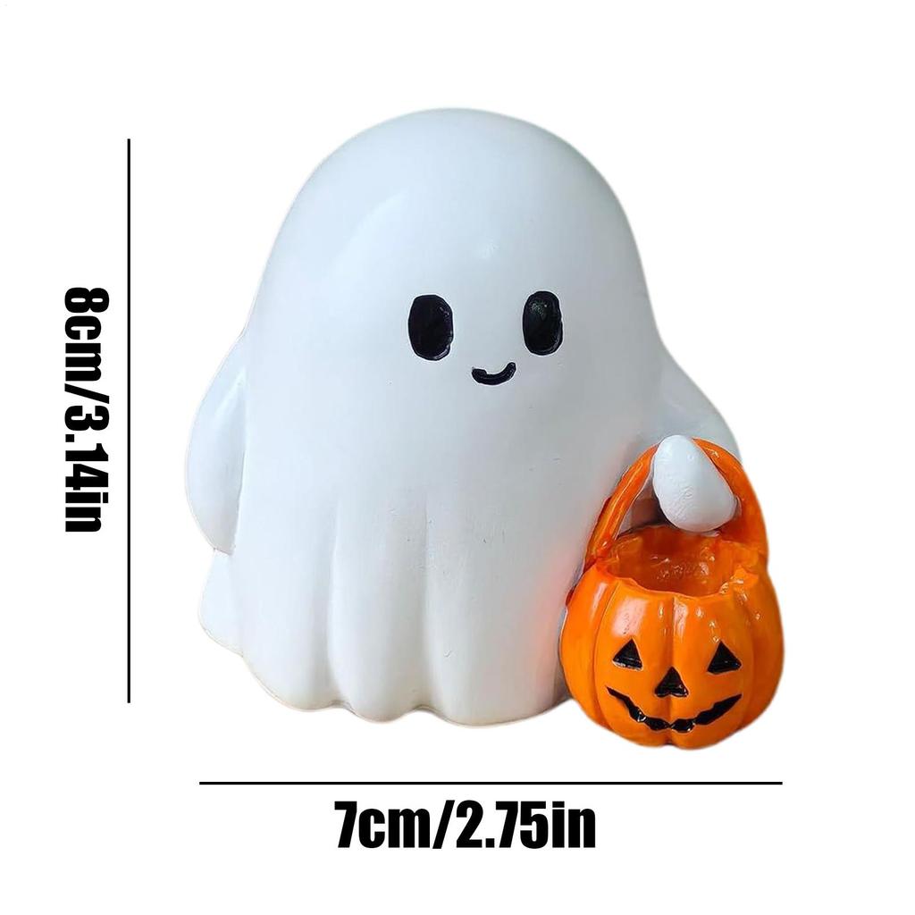 Ghost Pumpkin Figurine Halloween Miniature Figurines Mini Lovely Cartoon Pumpkin Ghost Ornaments Home Office Desk Decor