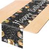 Happy Birthday Table Runner, 72×13In Vintage Black Gold Birthday Table Runner Birthdays Dining Linen Tables Decoration for Men Women Indoor Outdoor