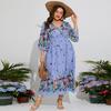 Rochie de damă de primăvară vară, mărime mare, din șifon, cu talie elastică, mâneci evazate, rochii lungi de vacanță