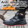 Black Leather Safety Shoes Men Steel Toe Sneakers High Top Work Shoes Rotating Button Work Boots Men's Protective Sneakers