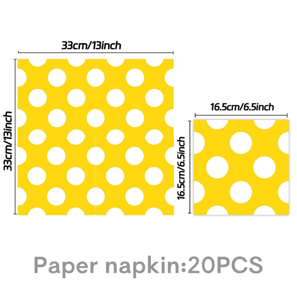 Cartoon Birthday Party Tableware Set: Black, Red, Yellow Polka Dot Plates & Napkins