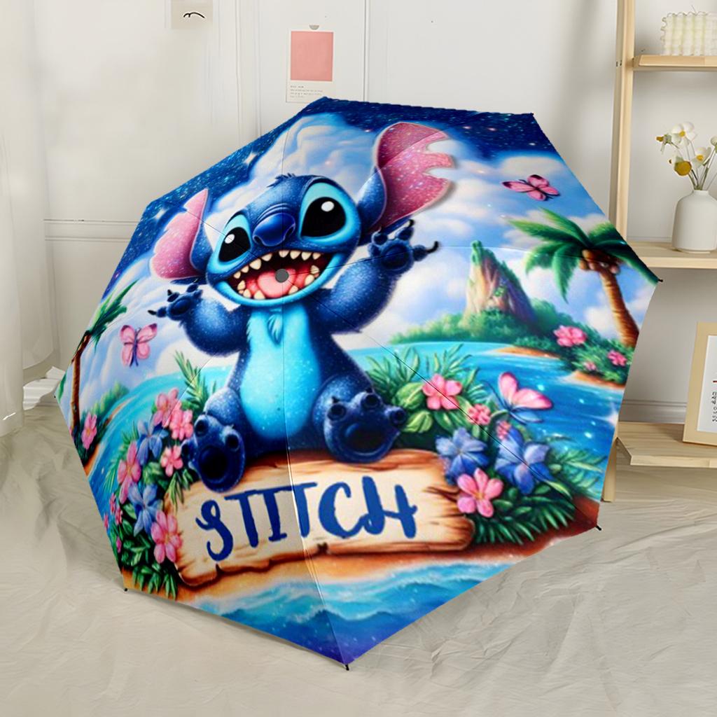 Stitch's Cosmic Adventure Compact Travel Automatic Umbrella Folding Umbrella with 8 Ribs Durable Plastic & Iron Perfect for Outdoor Adventures