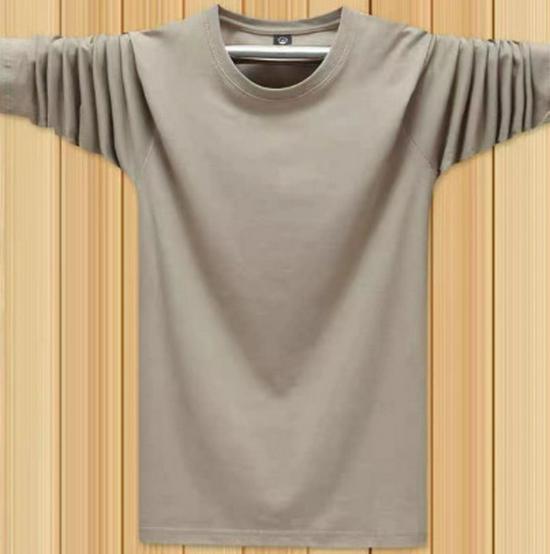 Men's Large Solid Color Round Neck T-Shirt, Long-Sleeved, Suitable for Spring and Autumn