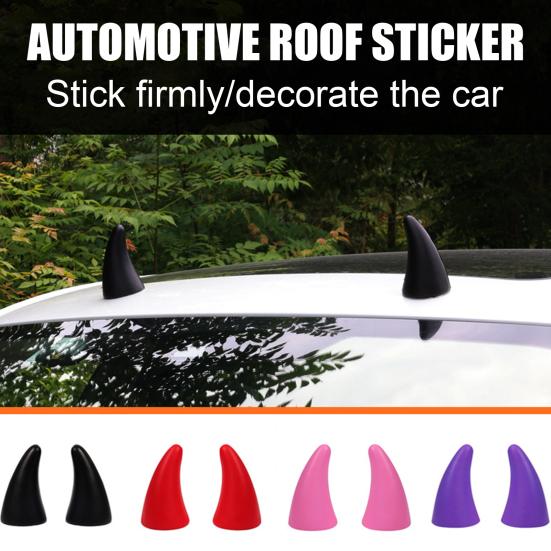 1 Pair Car Devil Horn Sticker 3D Automotive Roof Decoration Front Rear Bumper Guard Anti Collision Protector Waterproof Sunproof Universal Ornament