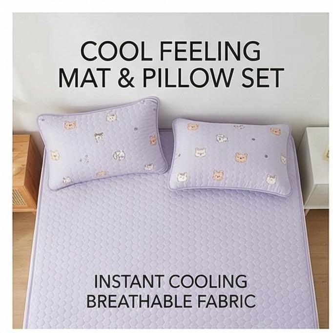 2025 New Cooling Ice Bean Ice Silk Mat Set, Machine Washable, 3-Piece, Soft Summer Bed Mat for Home & Dorm