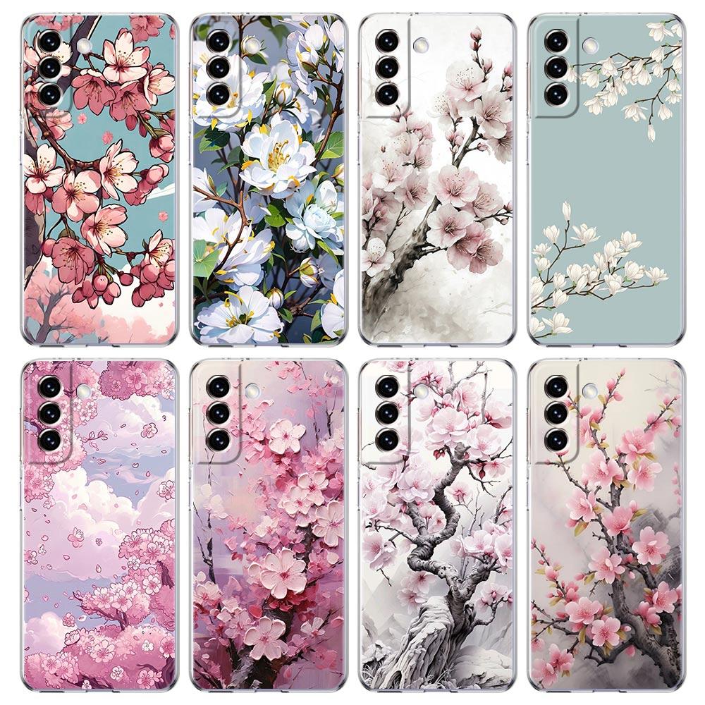 Cherry Blossom Tree Phone Case For Samsung Galaxy S24 S23 S22 S20 Ultra S21 FE 5G S10 S9 Plus S10E S8 Soft Silicone Clear Cover