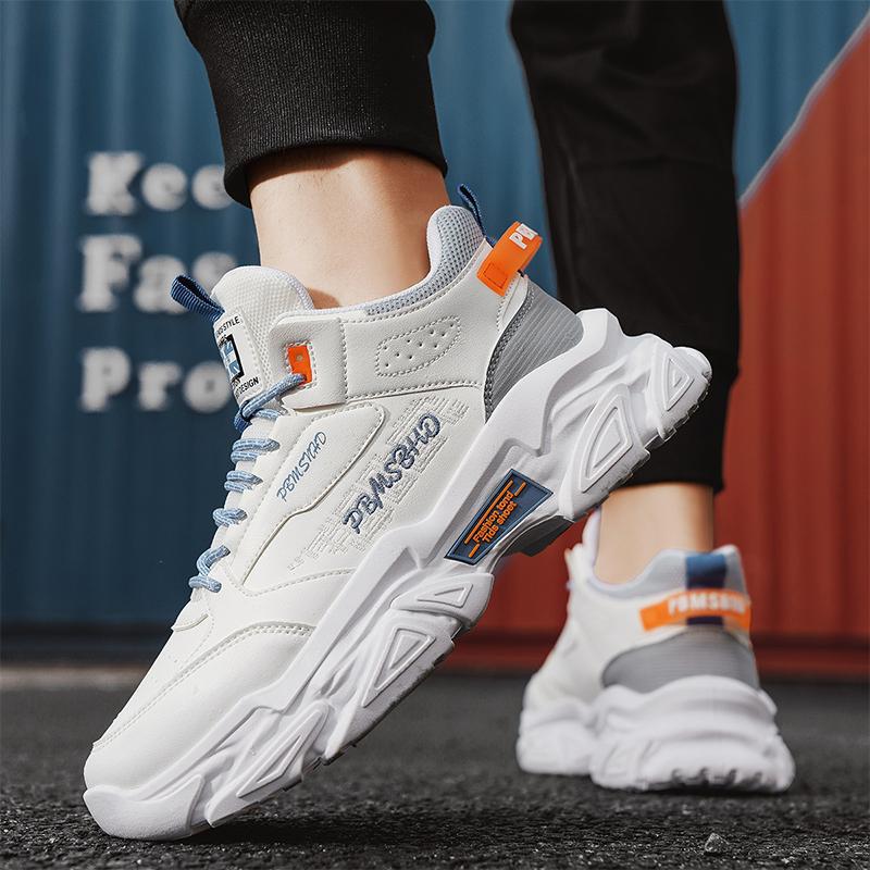 Winter New Leather Splicing Men's Sports Leather Boots High-top Lace-up Round-head Retro Martin Boots Casual Men's Shoes