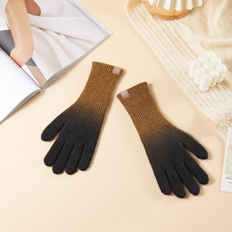 

Зимние перчатки из шерстяной вязки с градиентной расцветкой и сенсорным экраном на пяти пальцах для женщин, для тепла в холодную погоду, для мужчин и женщин