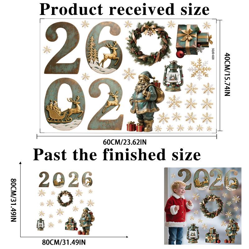 Christmas 2026 Cartoon 3D Digital Glass Sticker Shopping Mall Window Static Removable Window Sticker