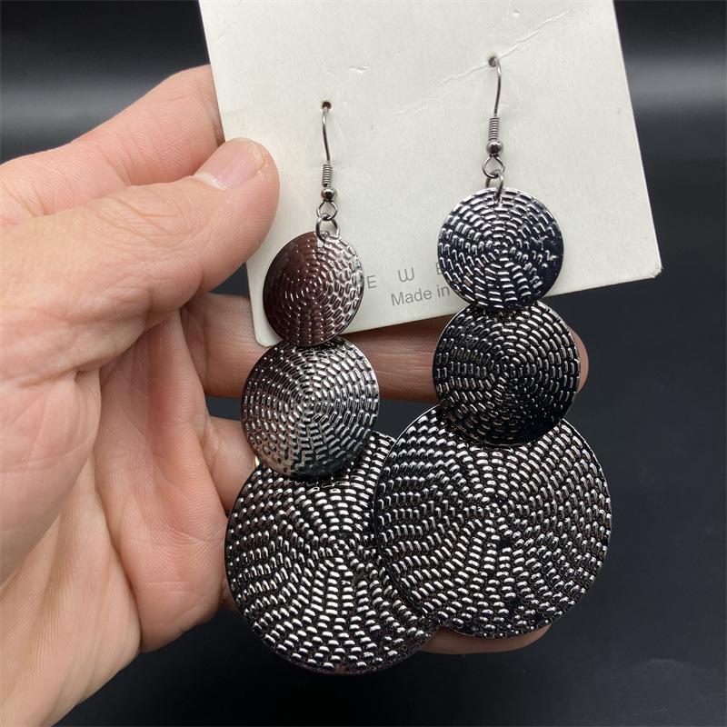 Vintage Exaggerated Black Gold Color Big Round Circle Dangle Earrings for Women Simple Punk Personality Earring Party Jewelry