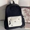 Daypack Canvas Bow Backpack Casual Embroidered Students School Bag Contrast Color Scratch Prevention Large Capacity Backpack