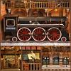 CRESYMME Book Nook Dollhouse Reeds Miniature House Log Cabin Kit Wooden 3D Puzzle DIY Adult with LED Light (Steam Railway Workshop)