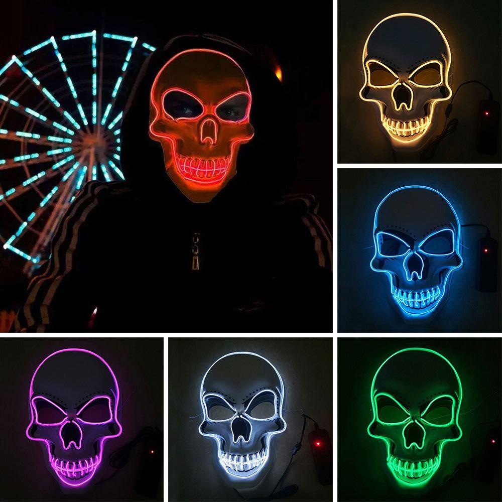 LED Light Halloween Skull Mask Horror Luminous Skull Mask LED Cold Light Mask  Halloween Party
