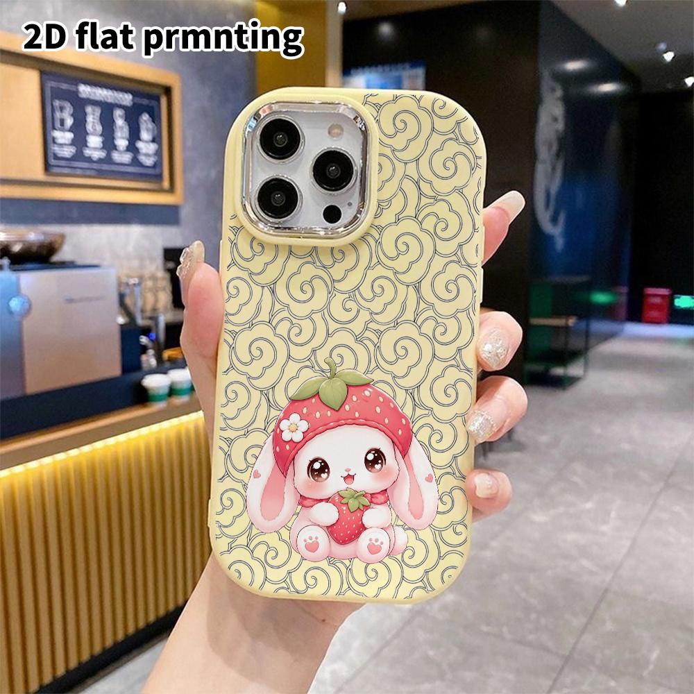 Phone Case: 2D Flat Design Suitable for iPhone 18, 17, 16, 15, 14, 13 Pro Protective Case, Couple Style, Strawberry Hat Floppy-eared Rabbit, Christmas