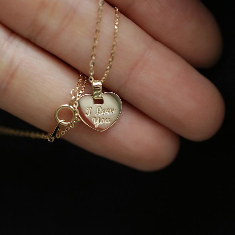 Iloveyou S925 Sterling Silver 14K Gold-Plated Heart Pendant Necklace: Simple Collarbone Chain Gold Adjustable 45cm