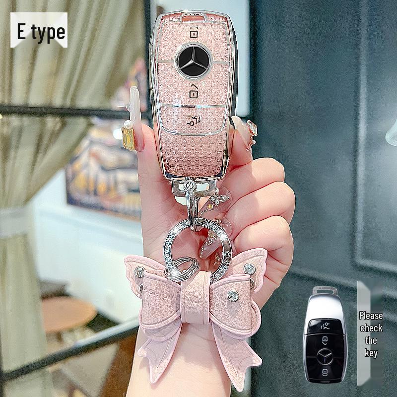 High-End Key Case for 25 Mercedes-Benz Models: E300L, C260L, GLC, GLS, EQE, A-Class - Elegant Design for Women