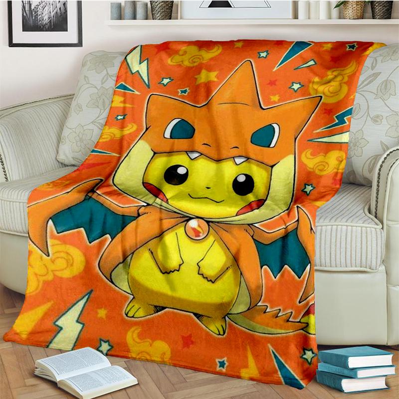 2025 New Cute Pikachu Pokemon Cartoon Gift Soft Plush Blanket,Flannel Throw Blanket for Living Room Bedroom Bed Sofa Cover Kids
