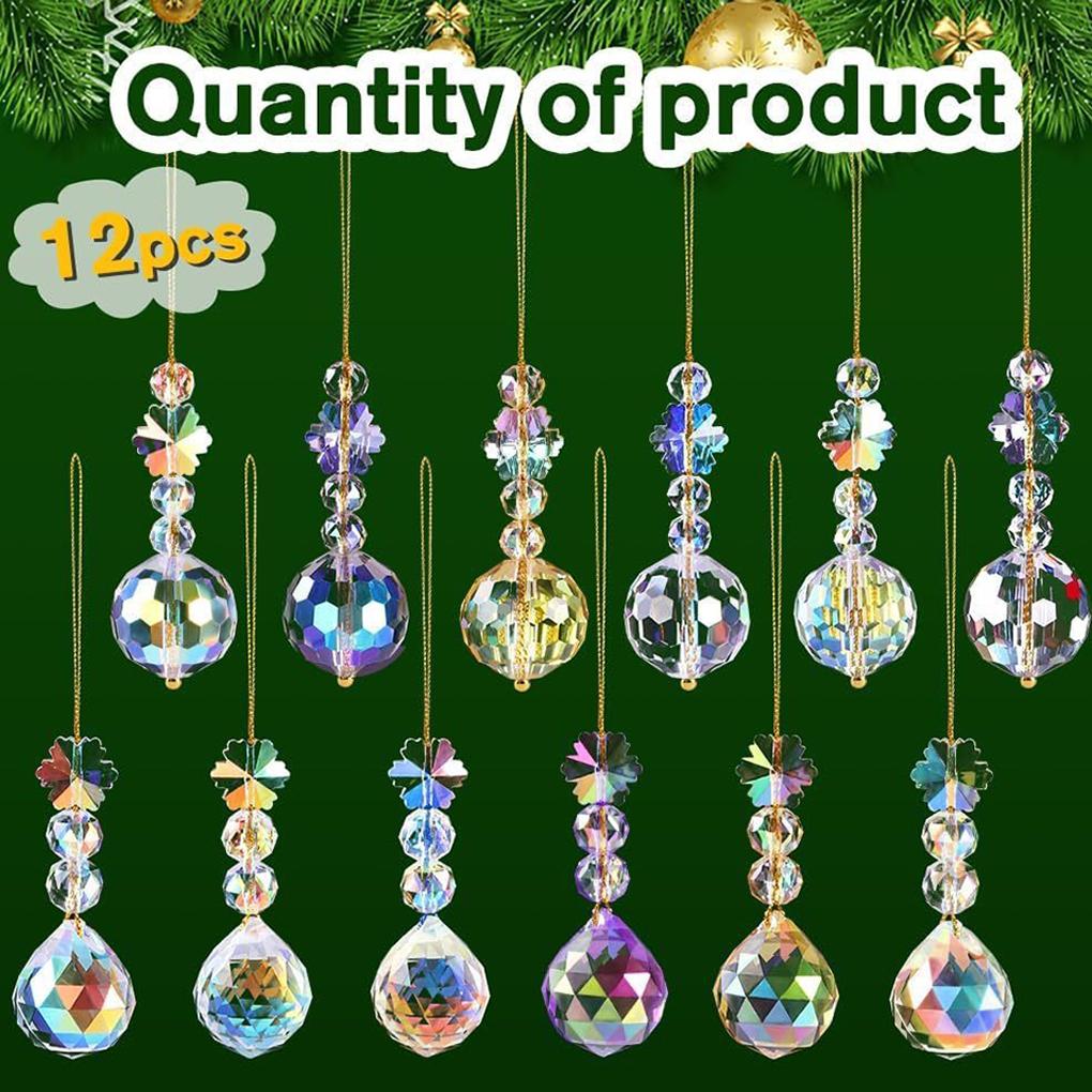 12pcs Crystal Clear Christmas Tree Pendants Ornaments Colorful Glass Baubles Decorations For DIY Christmas Tree Decorations