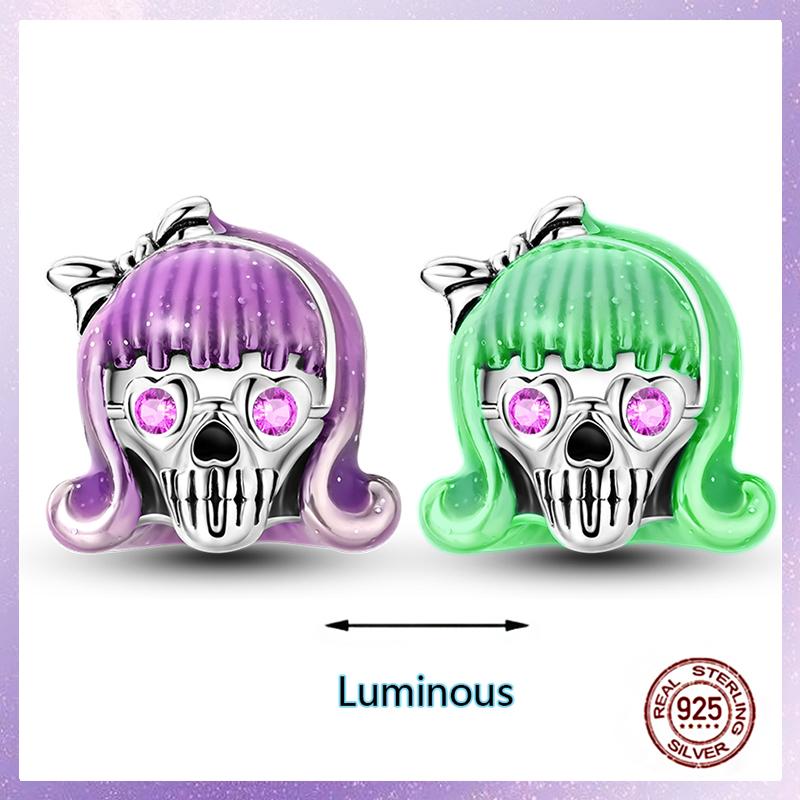 Purple Charms Copper Fit Original Pendant Bracelet Butterfly Glass Heart Feather Clip Charm Dangle Luminous Bead Diy Jewelry