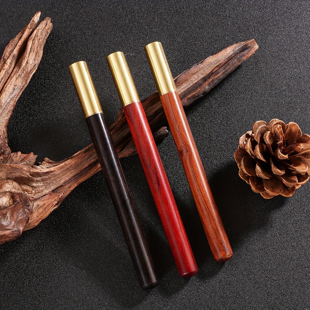 1pc Handcrafted Wooden Signature Pens, Long-lasting Use with Red, Blue & Black Ink Refills