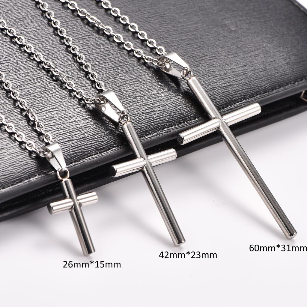 Classic Stainless Steel Round Cross Pendant Necklace for Women Men Religious Christian Faith Prayer Charms Chain Metal Jewelry