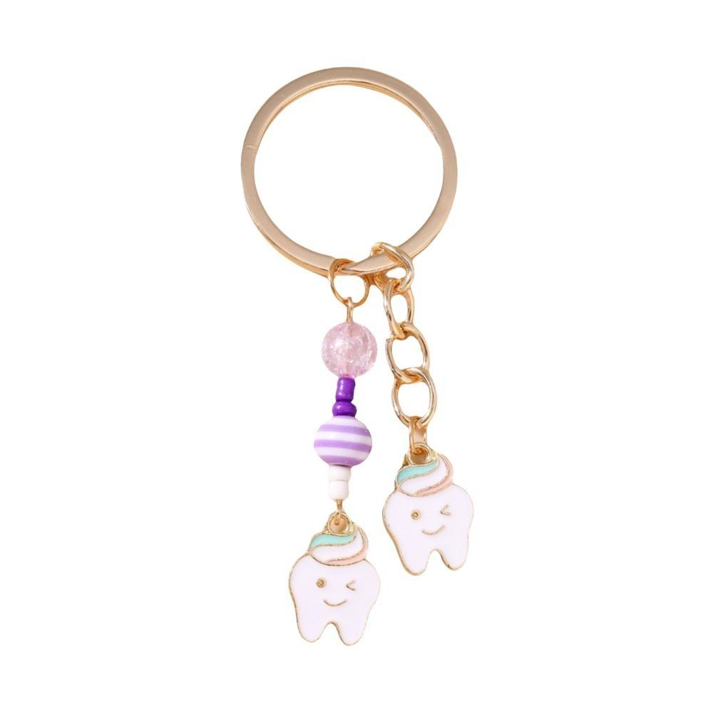 Pearl Accent Enamel Tooth Keychain Kawaii Design Key Ring Pendant Handbag Accessories