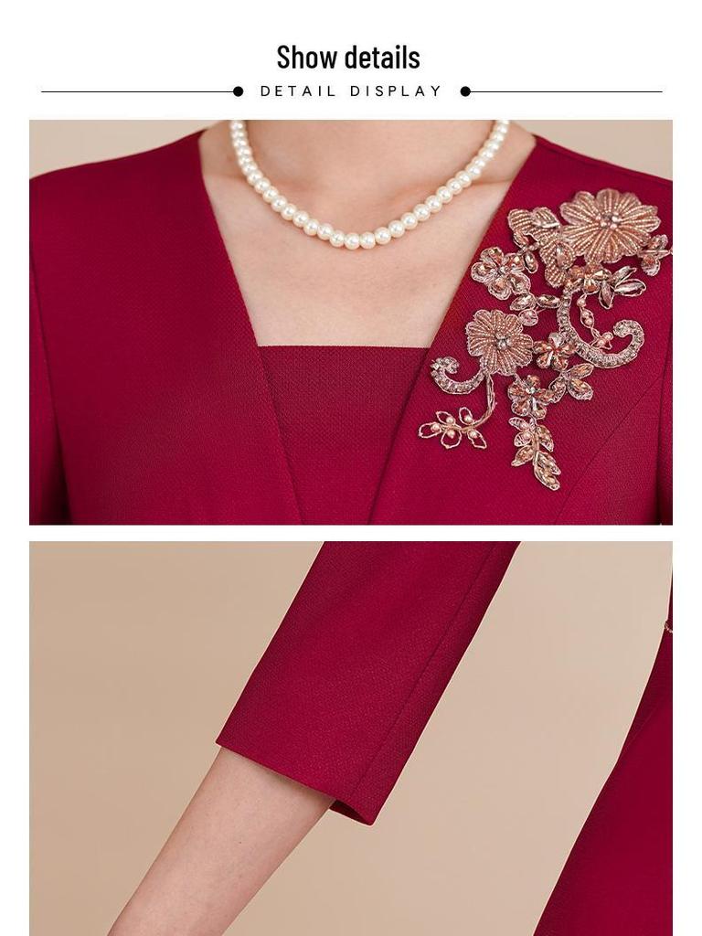 2025 Spring Wedding Formal Wear: Dignified Wine Red Dress for Mother of the Bride/Groom