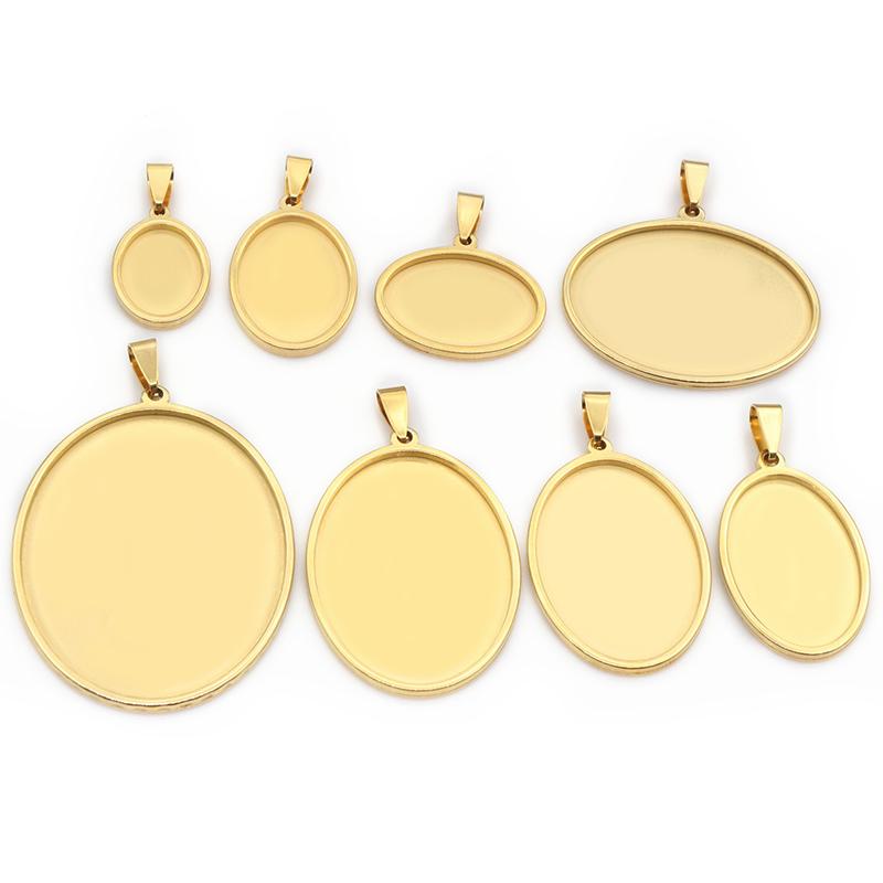 5 Stück Edelstahl 18x25mm 30x40mm Oval Innenmaß Anhänger Cabochon Basis Cameo Leere Fassung Charmschale für DIY Schmuck