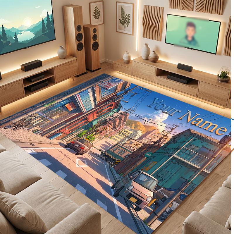 Mountain Landscape Theme Crystal Velvet Floor Rug Personalized Custom Name Text Warm Carpet Home Decoration