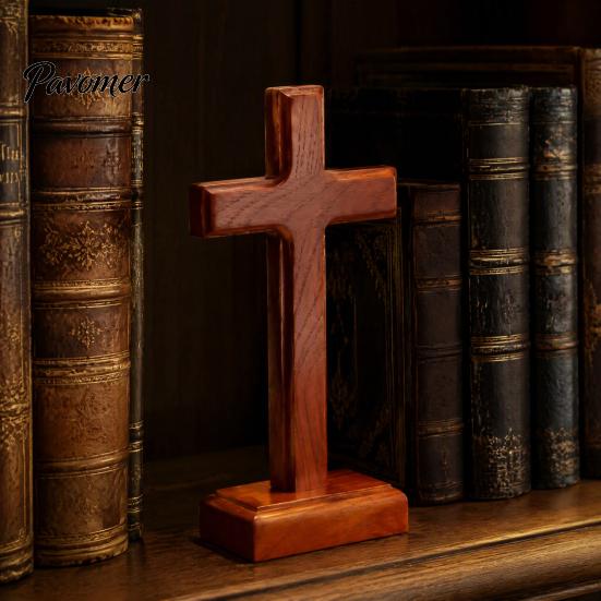 Wooden Decoration Solid Wood Stand Tabletop Ornament, Standing Christian Gifts, Freestanding Block Religious Faith Decor for Home Prayer Room Desktop