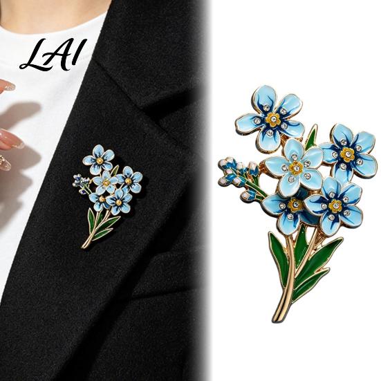Gold Metal Lapel Pin Forget Me Alloy Blue Brooch Not Flower Floral Pin Memorial Enamel Artistic Clothing Accessory Brooch for Coat