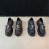 Coarse heel French sense retro brown small leather shoes women's shoes 2025 new metal belt buckle loafer single shoes