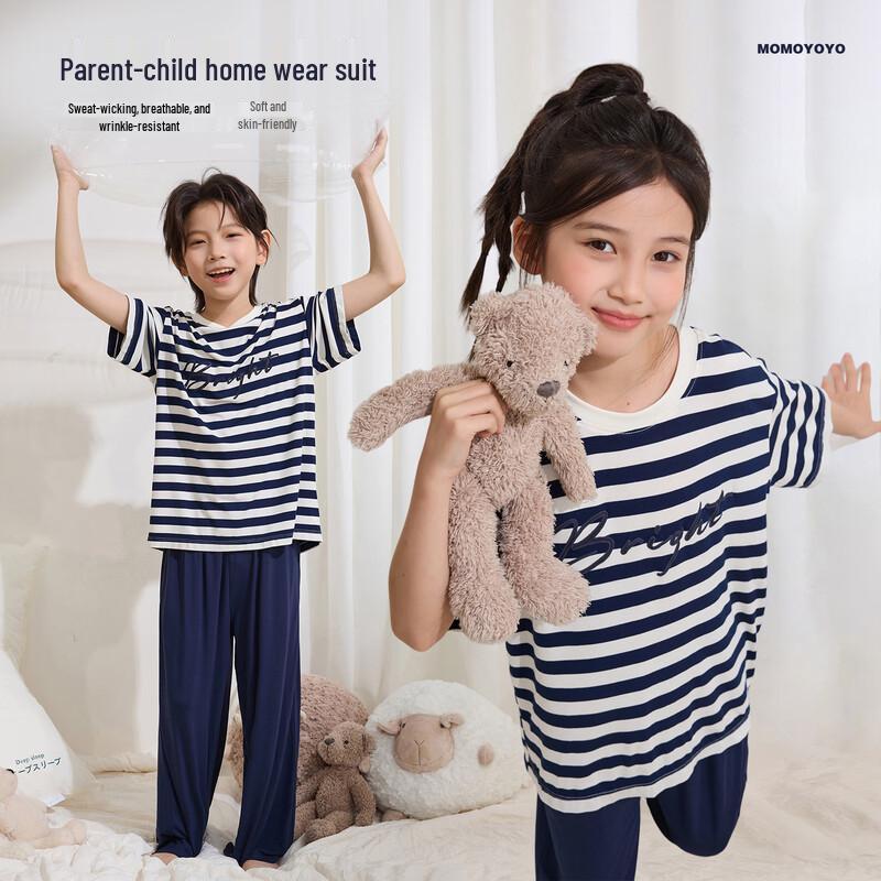 Striped Parent-Child Summer Loungewear Set Mom S