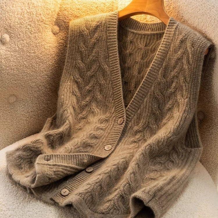 

Женский вязаный свитер, жилет, короткая куртка, вязаный кардиган на весну и осень, свитер, однотонный топ, свободный крой 3XL верблюд