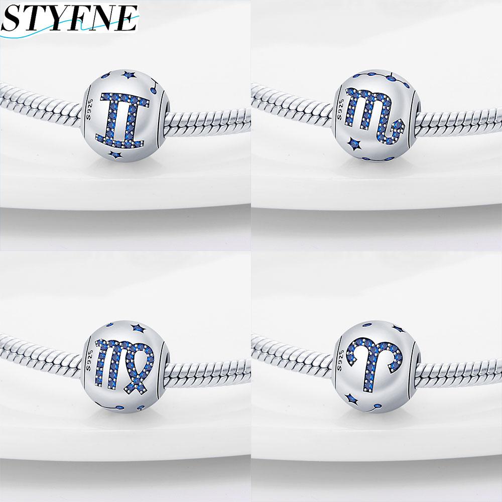 White Zircon Twelve Zodiac Signs Simple Authentic Original Copper Metal Charm Bead Components Gemini Virgo Bead Components Compatible With Bracelet